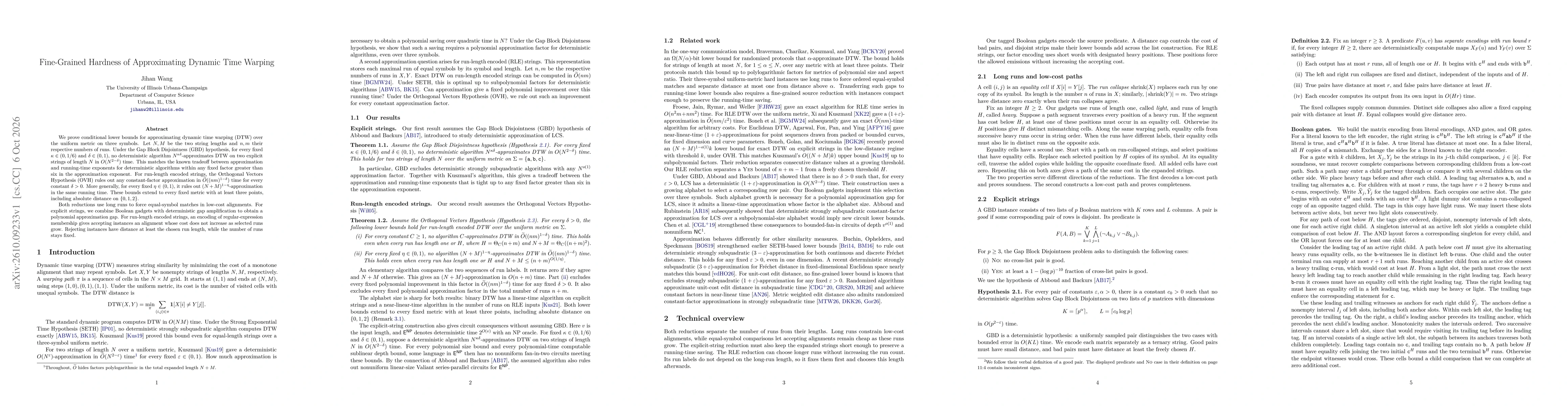 Thumbnail for Fine-Grained Hardness of Approximating Dynamic Time Warping