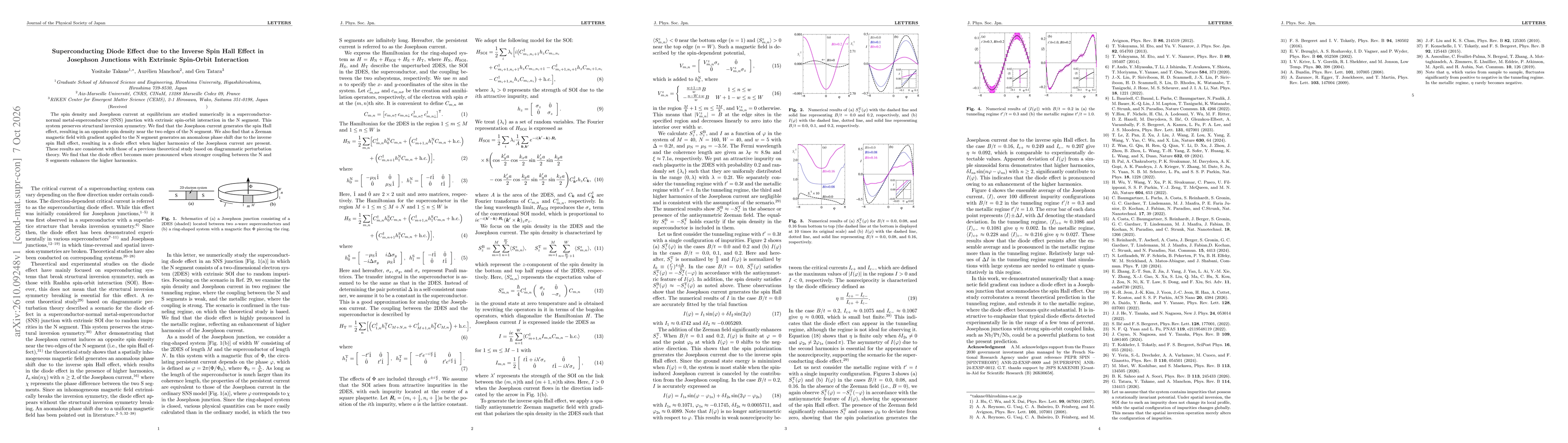 Thumbnail for Superconducting Diode Effect due to the Inverse Spin Hall Effect in Josephson Junctions with Extrinsic Spin-Orbit Interaction