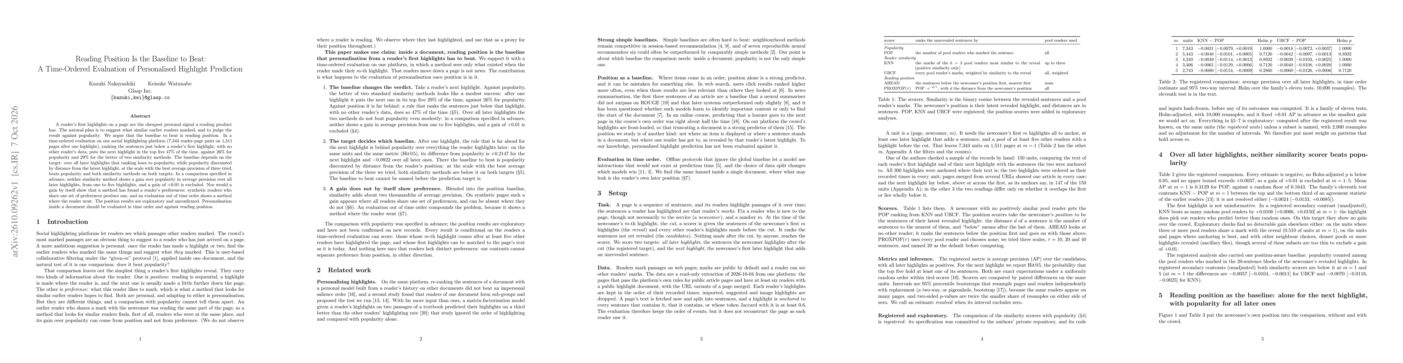 Thumbnail for Reading Position Is the Baseline to Beat: A Time-Ordered Evaluation of Personalised Highlight Prediction