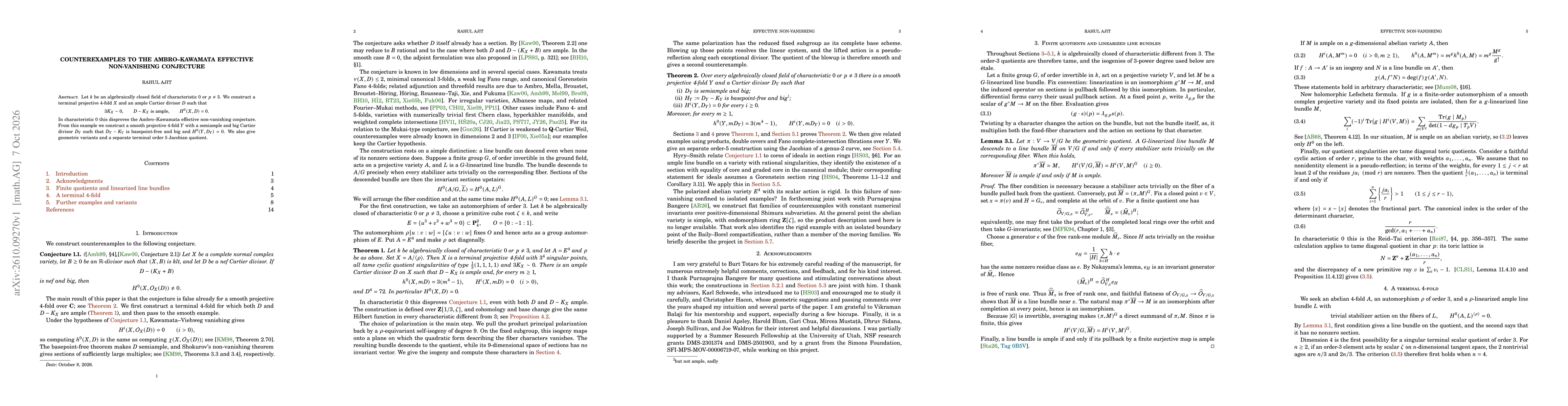 Thumbnail for Counterexamples to the Ambro--Kawamata effective non-vanishing conjecture