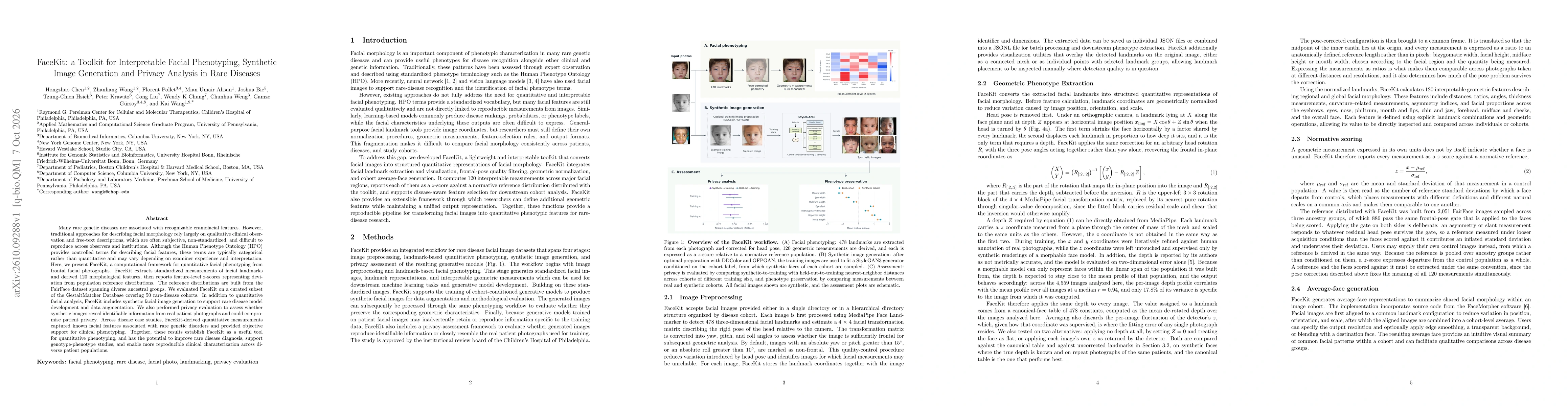 Thumbnail for FaceKit: a Toolkit for Interpretable Facial Phenotyping, Synthetic Image Generation and Privacy Analysis in Rare Diseases