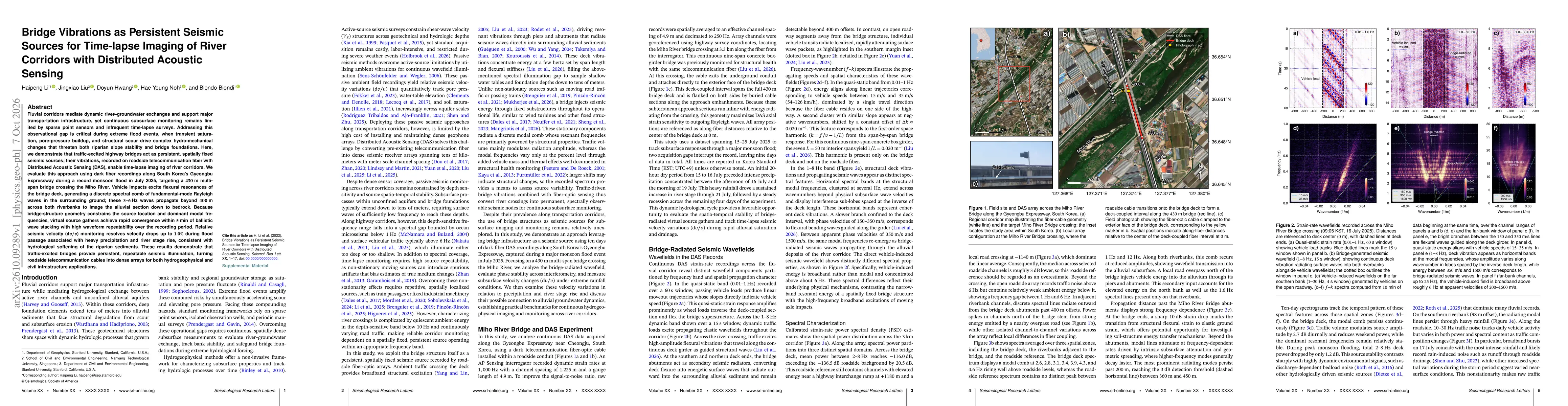 Thumbnail for Bridge Vibrations as Persistent Seismic Sources for Time-lapse Imaging of River Corridors with Distributed Acoustic Sensing