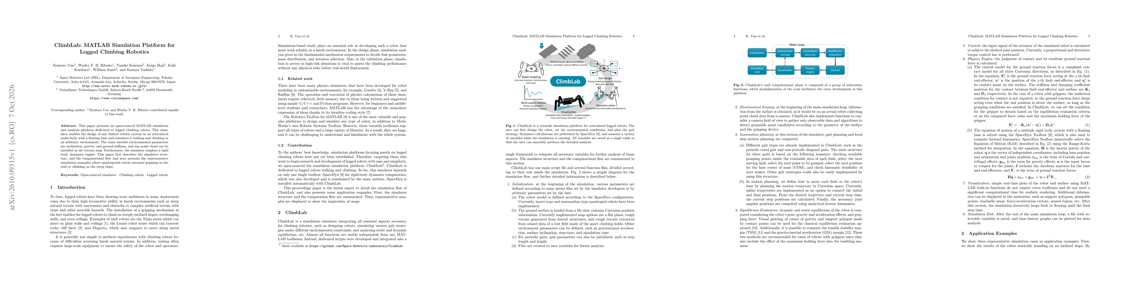 Thumbnail for ClimbLab: MATLAB Simulation Platform for Legged Climbing Robotics