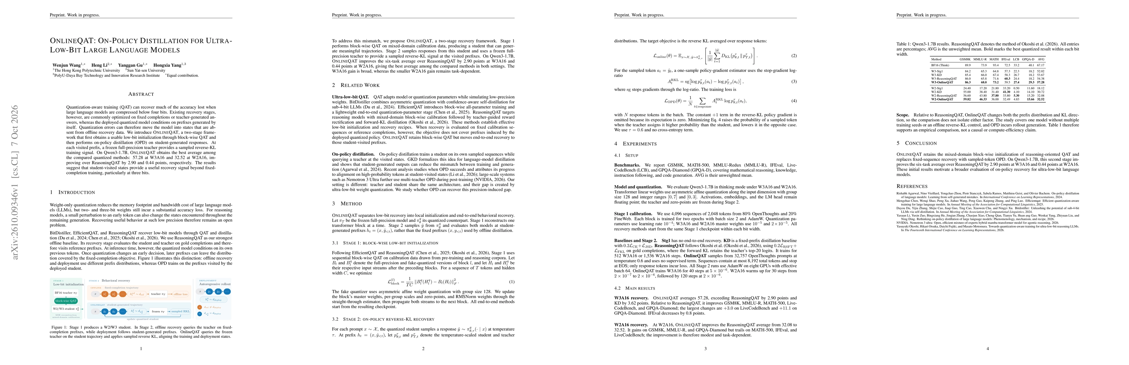 Thumbnail for OnlineQAT: On-Policy Distillation for Ultra-Low-Bit Large Language Models