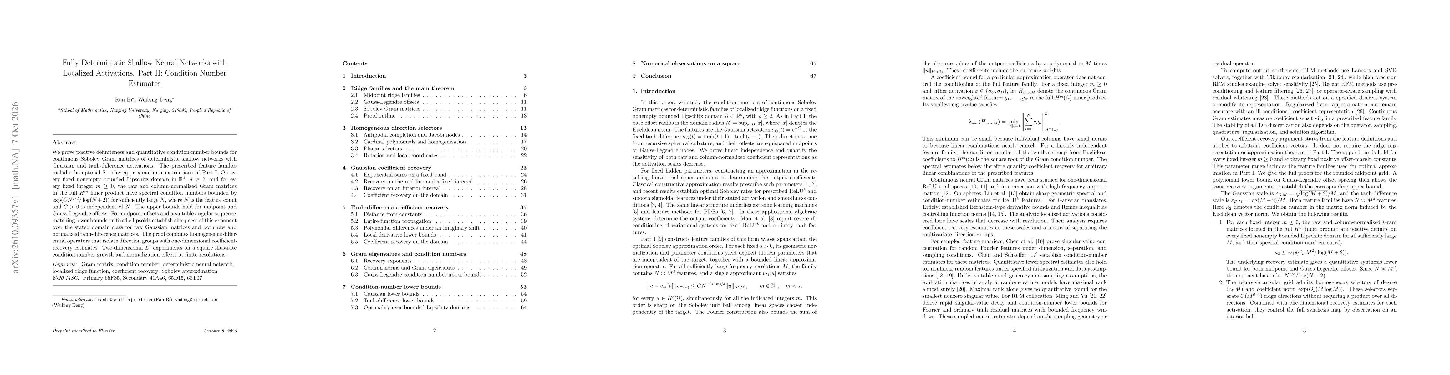Thumbnail for Fully Deterministic Shallow Neural Networks with Localized Activations. Part II: Condition Number Estimates