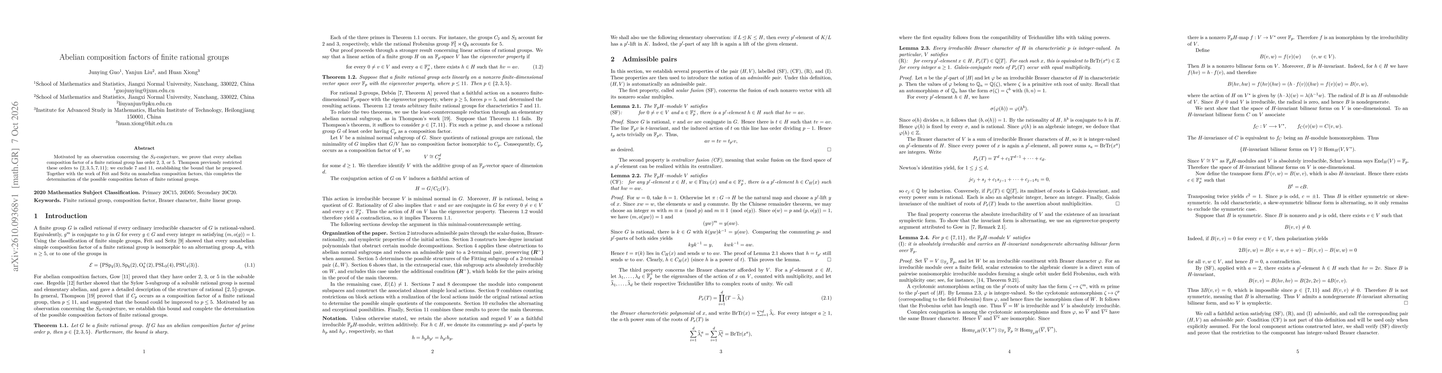 Thumbnail for Abelian composition factors of finite rational groups