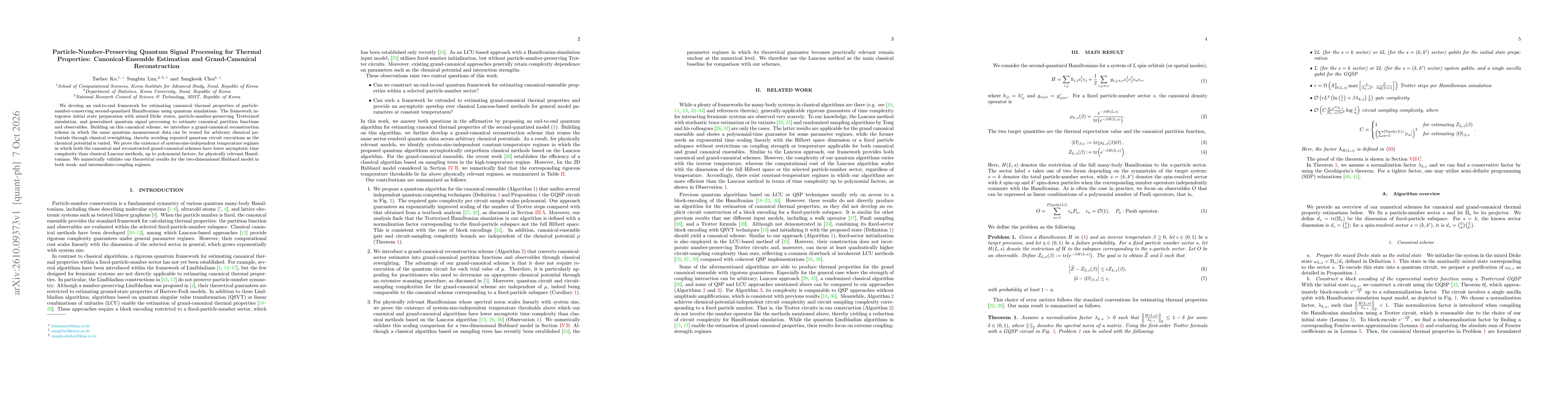 Thumbnail for Particle-Number-Preserving Quantum Signal Processing for Thermal Properties: Canonical-Ensemble Estimation and Grand-Canonical Reconstruction
