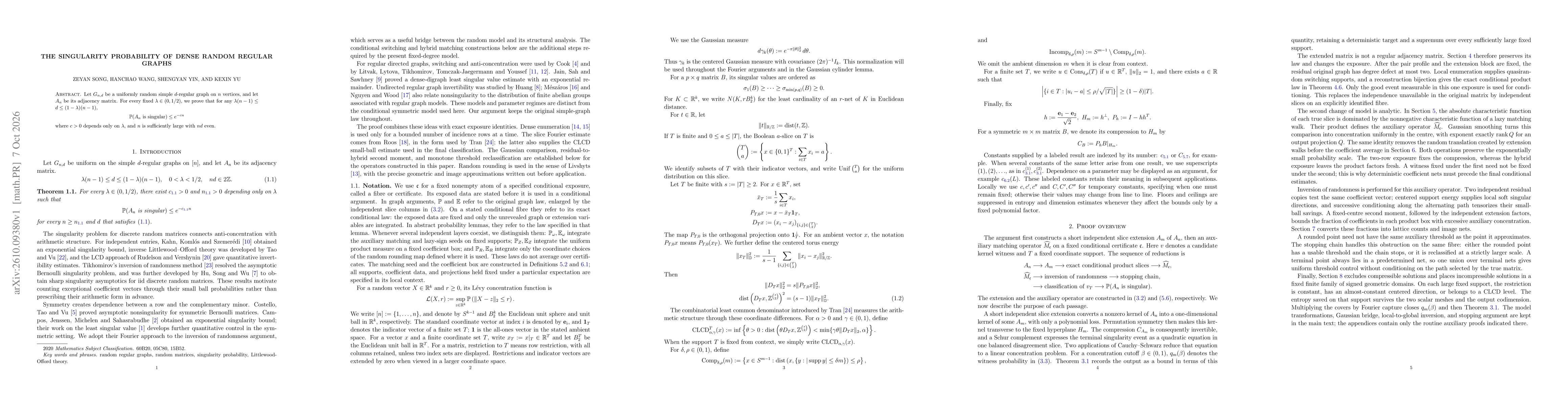Thumbnail for The singularity probability of dense random regular graphs