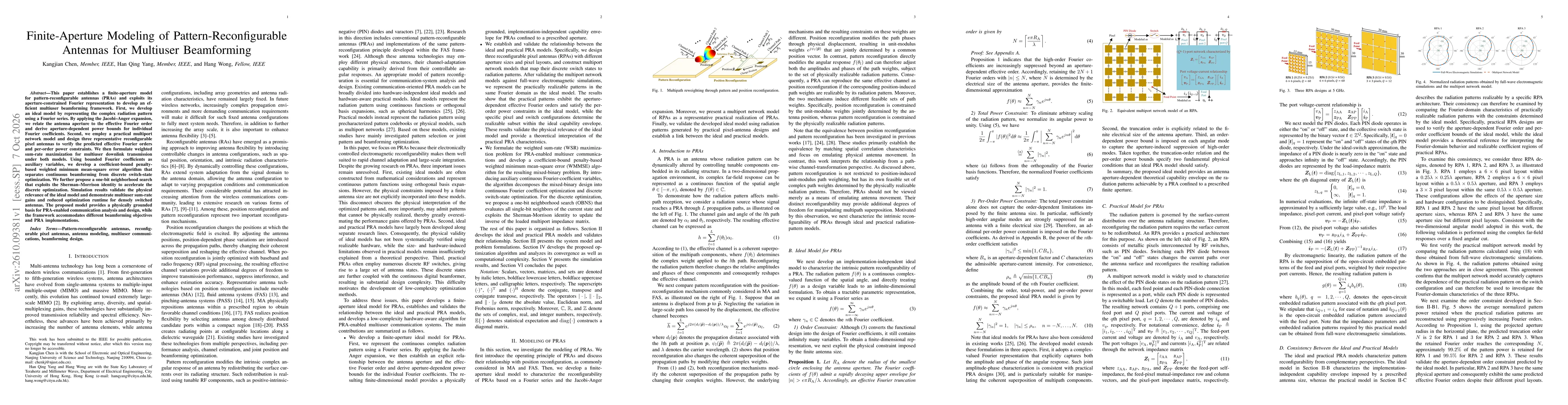 Thumbnail for Finite-Aperture Modeling of Pattern-Reconfigurable Antennas for Multiuser Beamforming