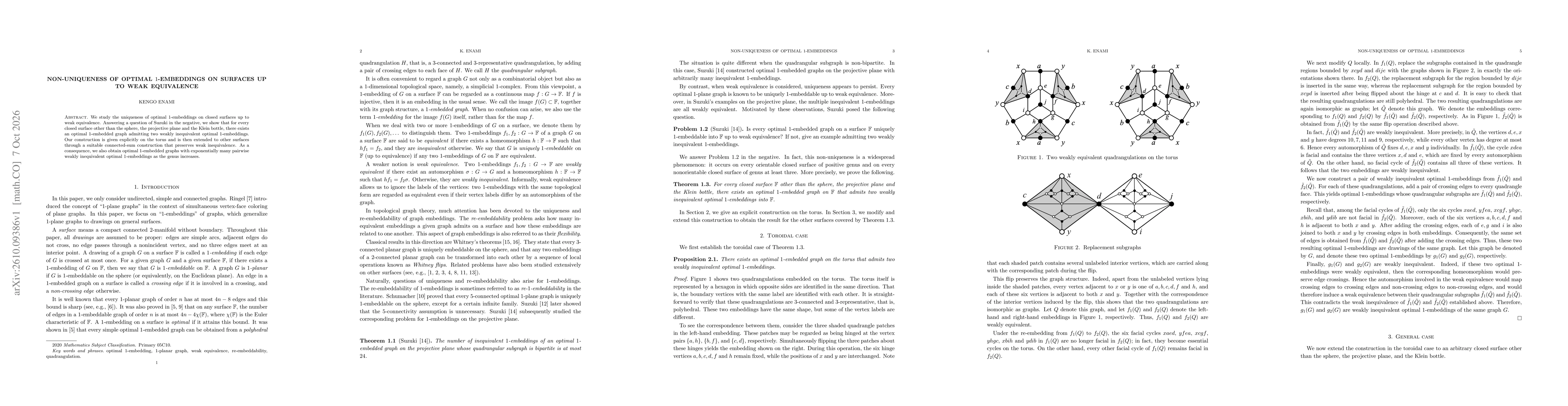 Thumbnail for Non-uniqueness of optimal $1$-embeddings on surfaces up to weak equivalence