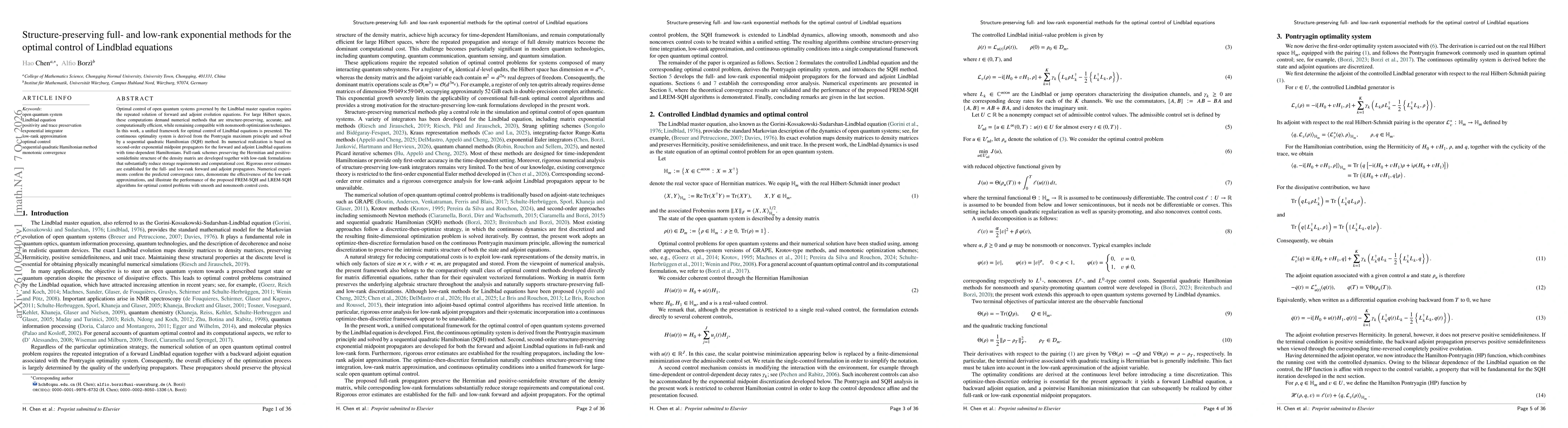 Thumbnail for Structure-preserving full- and low-rank exponential methods for the optimal control of Lindblad equations