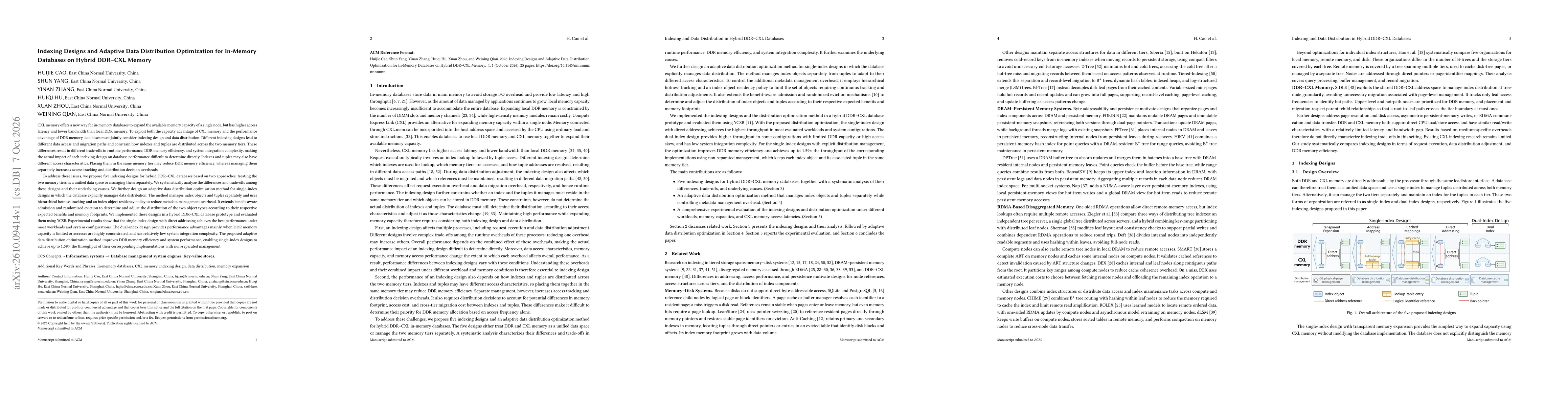 Thumbnail for Indexing Designs and Adaptive Data Distribution Optimization for In-Memory Databases on Hybrid DDR--CXL Memory