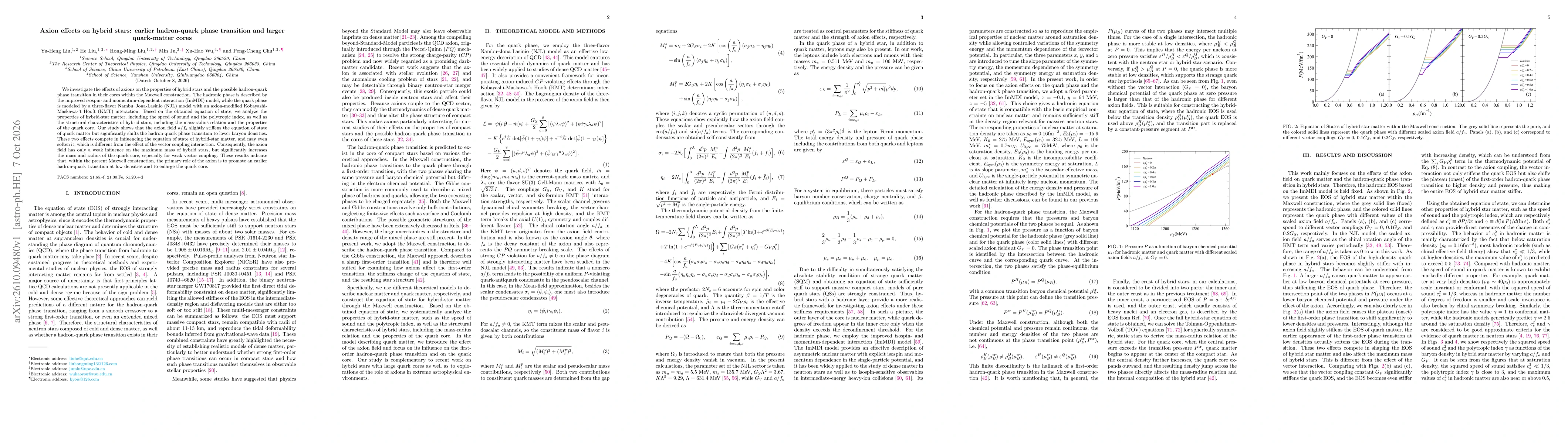 Thumbnail for Axion effects on hybrid stars: earlier hadron-quark phase transition and larger quark-matter cores