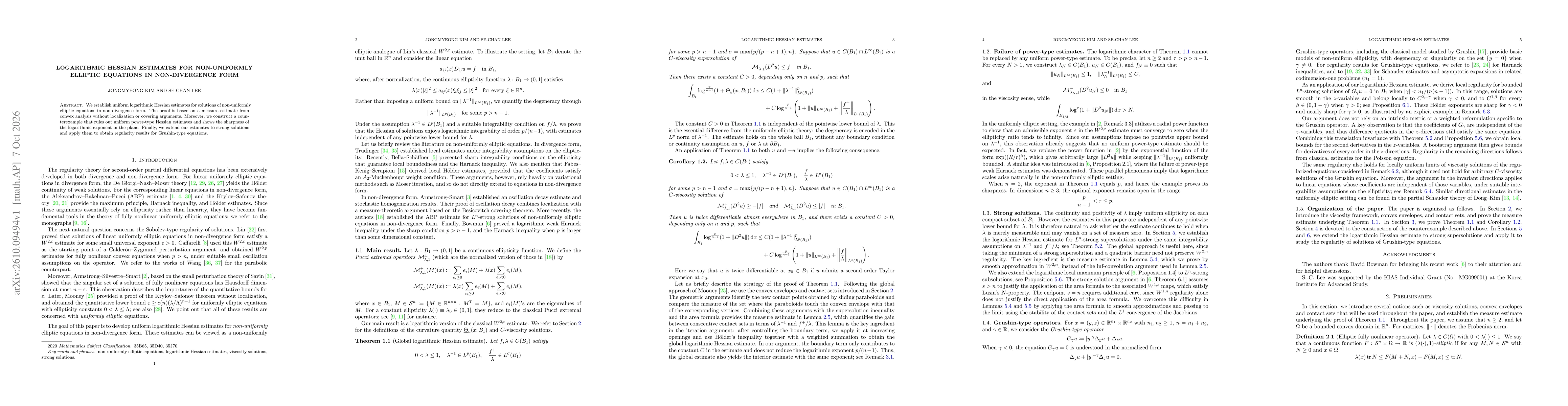 Thumbnail for Logarithmic Hessian estimates for non-uniformly elliptic equations in non-divergence form