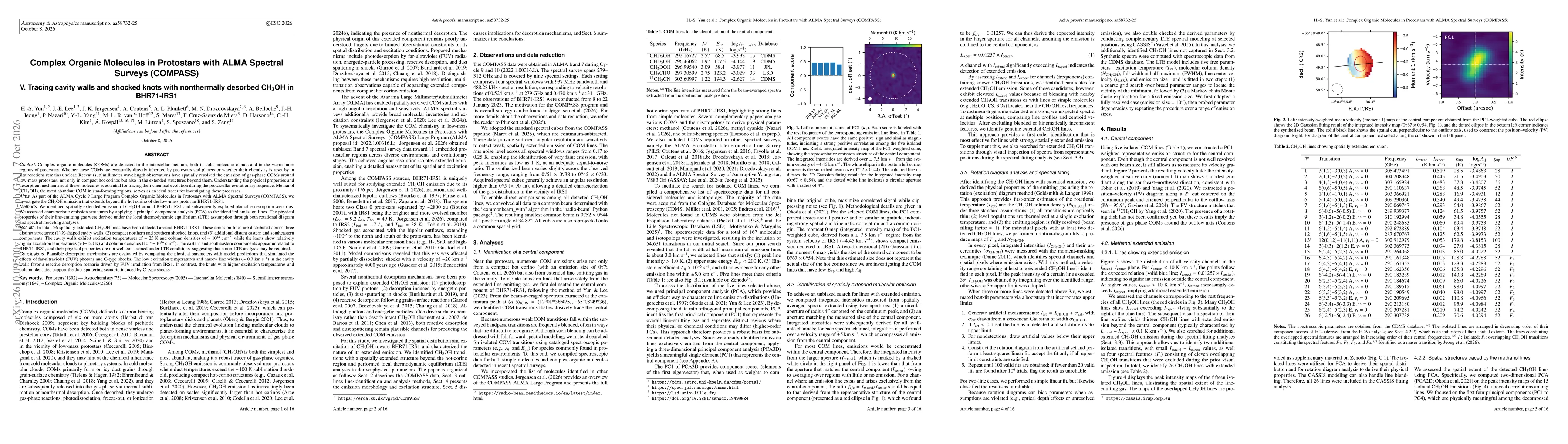 Thumbnail for Complex Organic Molecules in Protostars with ALMA Spectral Surveys (COMPASS) V. Tracing cavity walls and shocked knots with nonthermally desorbed CH$_3$OH in BHR71-IRS1