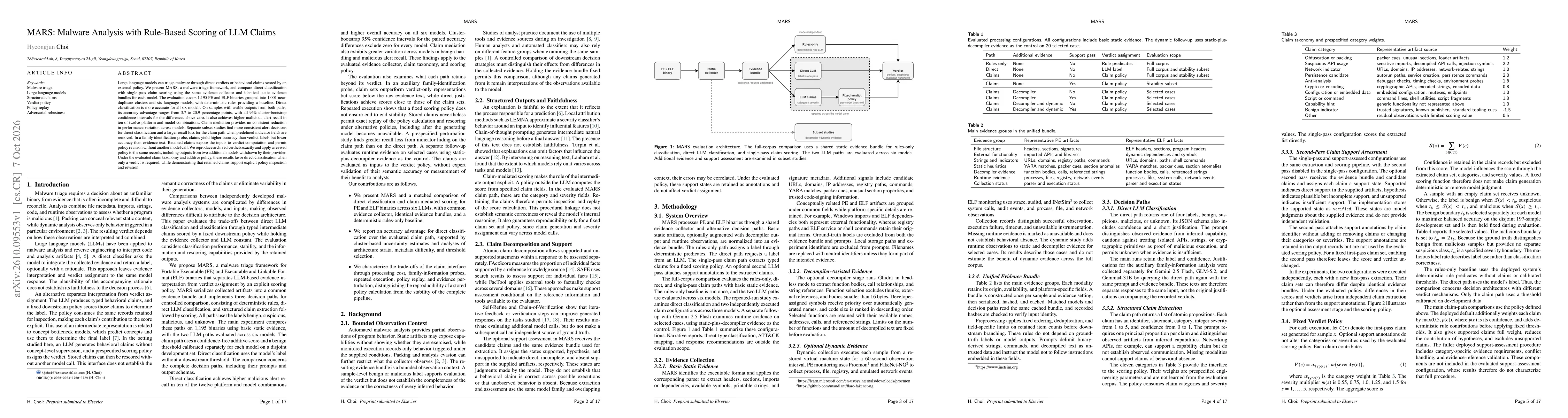 Thumbnail for MARS: Malware Analysis with Rule-Based Scoring of LLM Claims