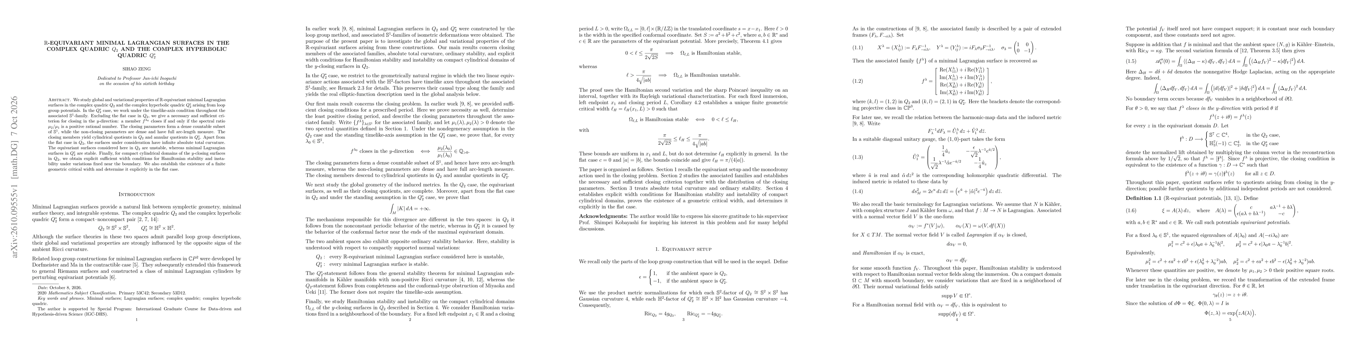 Thumbnail for $\mathbb{R}$-equivariant minimal Lagrangian surfaces in the complex quadric $Q_{2}$ and the complex hyperbolic quadric $Q_{2}^{*}$