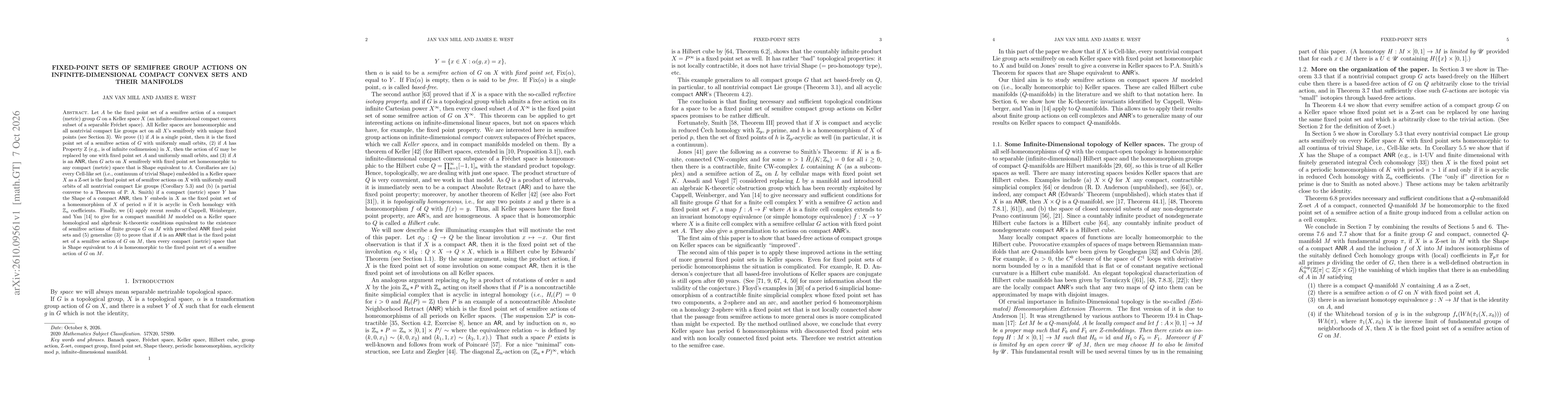 Thumbnail for Fixed-point sets of semifree group actions on infinite-dimensional compact convex sets and their manifolds