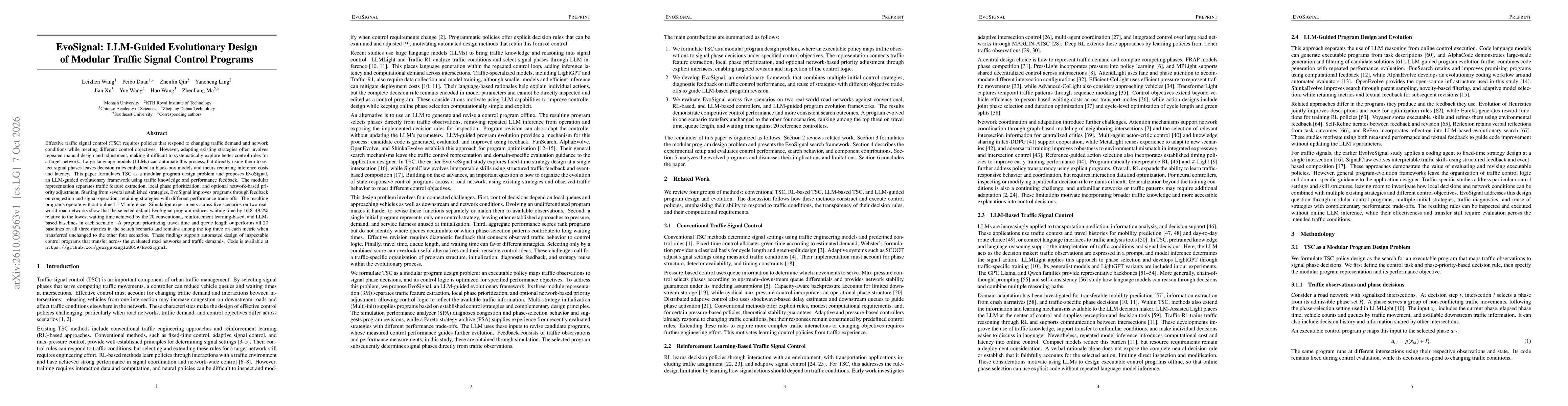 Thumbnail for EvoSignal: LLM-Guided Evolutionary Design of Modular Traffic Signal Control Programs