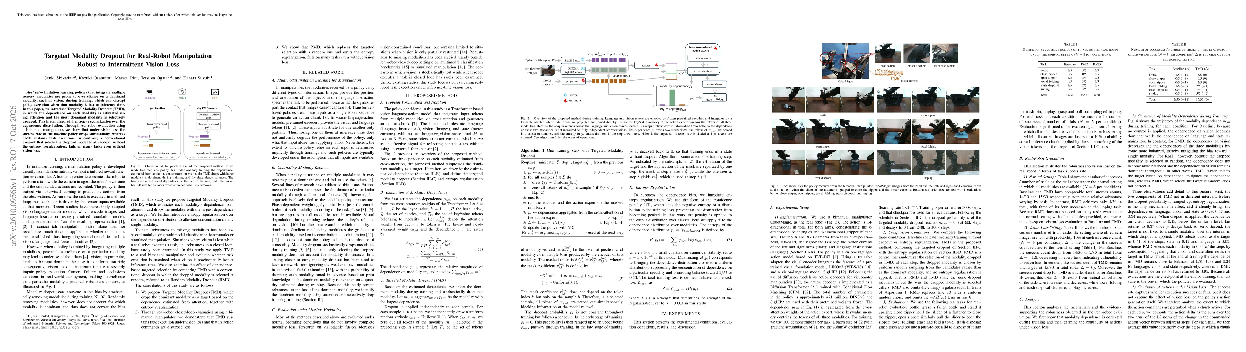 Thumbnail for Targeted Modality Dropout for Real-Robot Manipulation Robust to Intermittent Vision Loss