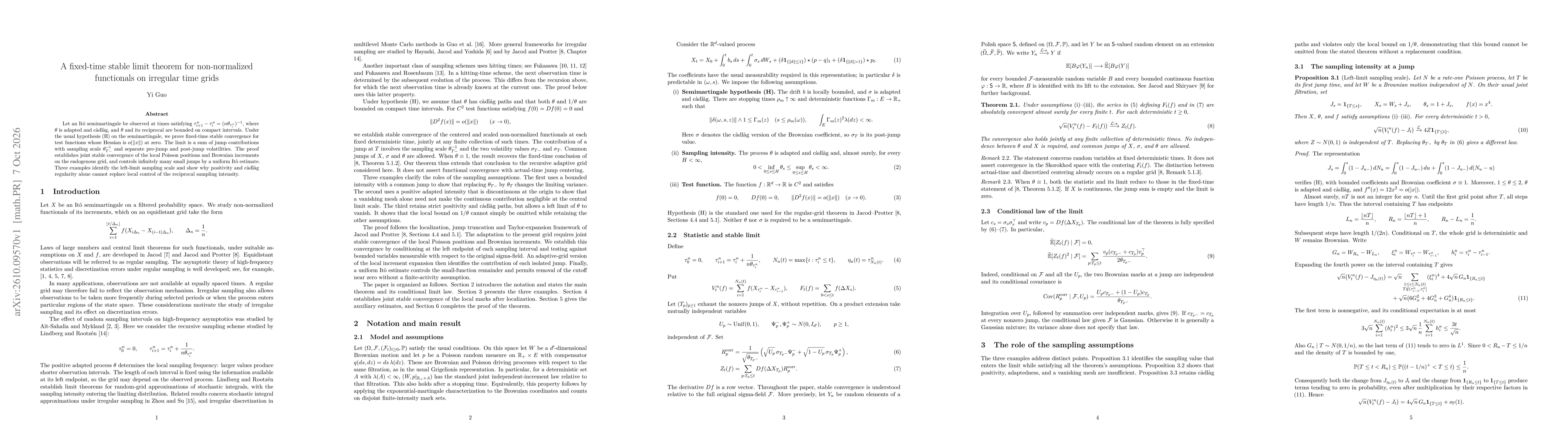 Thumbnail for A fixed-time stable limit theorem for non-normalized functionals on irregular time grids