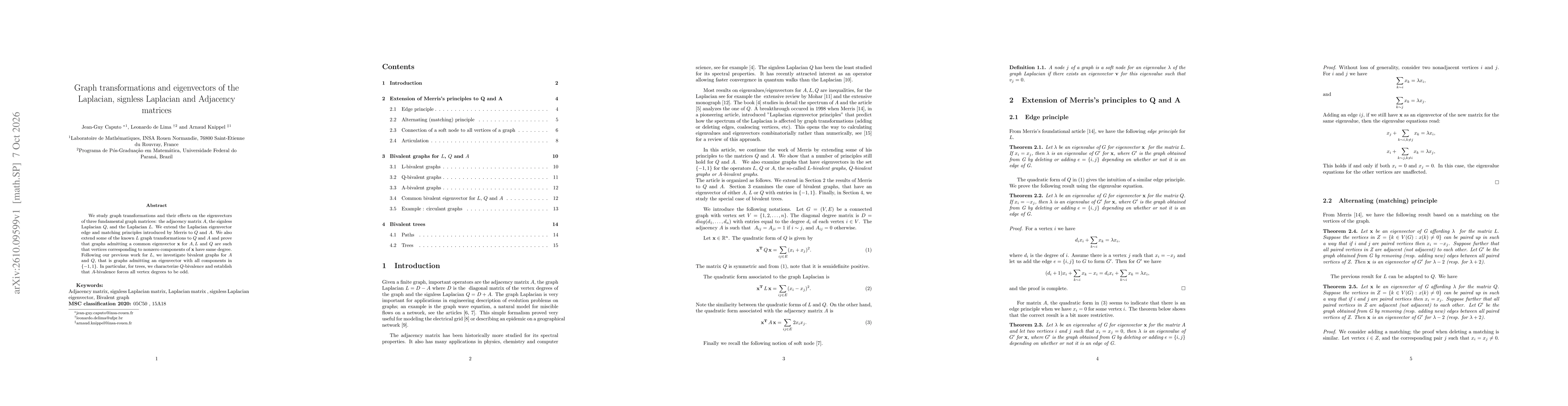 Thumbnail for Graph transformations and eigenvectors of the Laplacian, signless Laplacian and Adjacency matrices