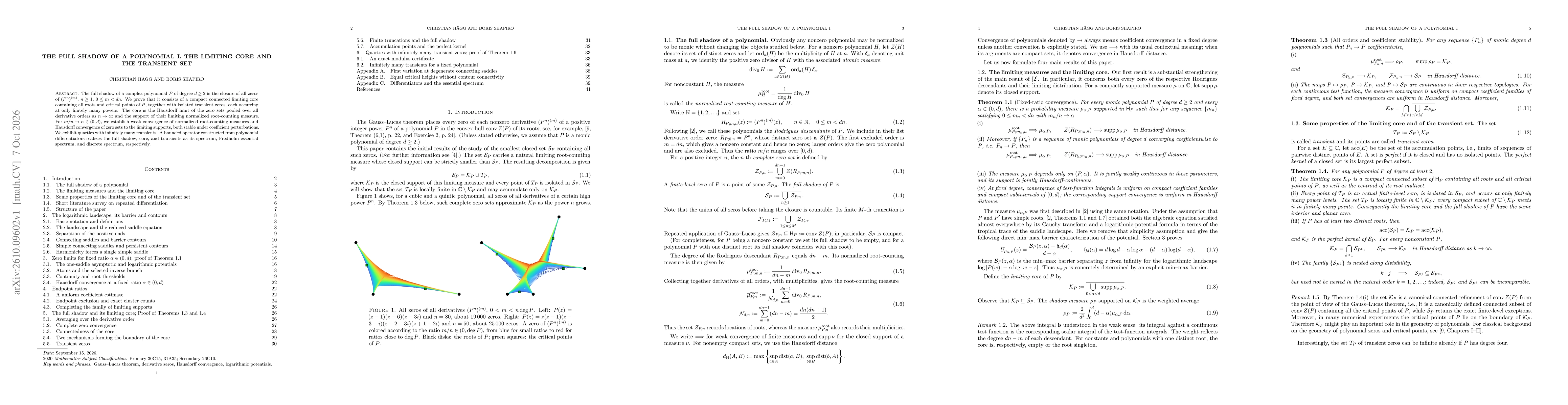 Thumbnail for The full shadow of a polynomial I. The limiting core and the transient set
