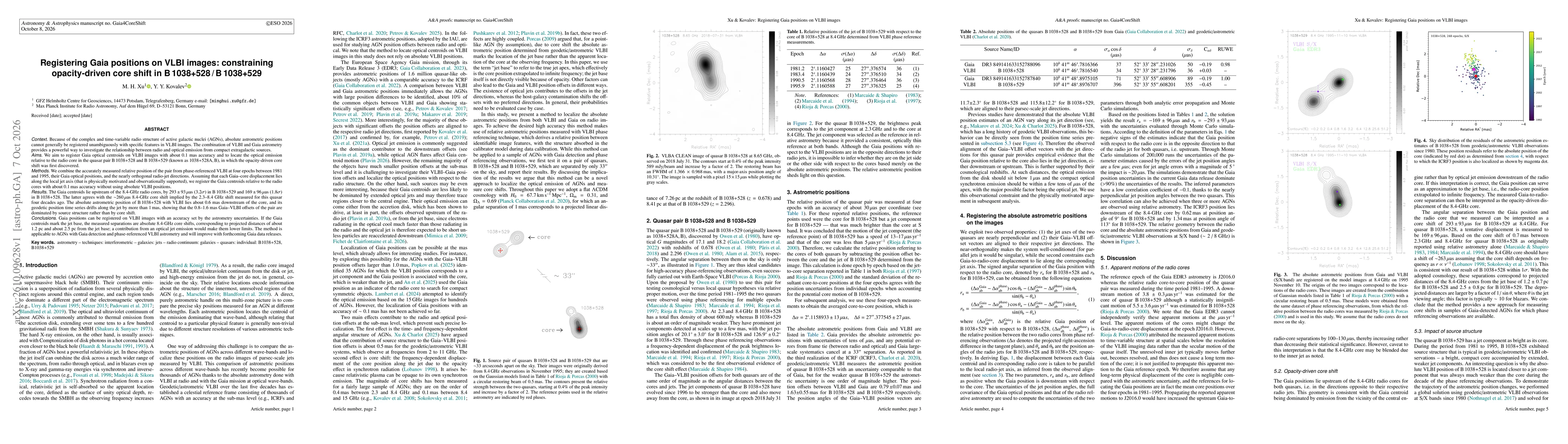 Thumbnail for Registering Gaia positions on VLBI images: constraining opacity-driven core shift in B 1038+528 / B 1038+529