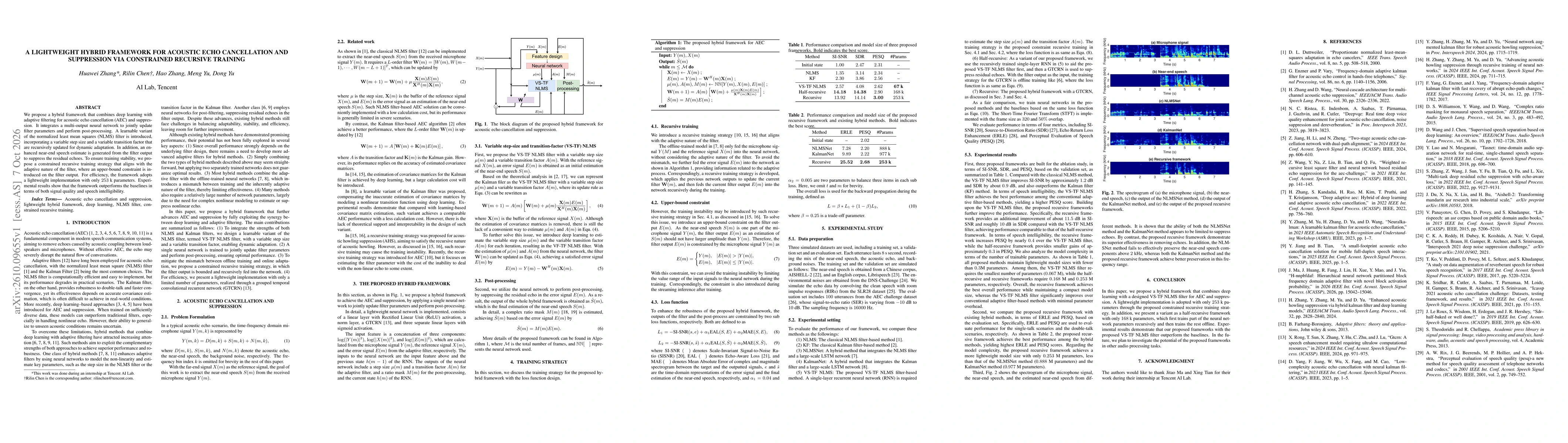 Thumbnail for A Lightweight Hybrid Framework for Acoustic Echo Cancellation and Suppression via Constrained Recursive Training