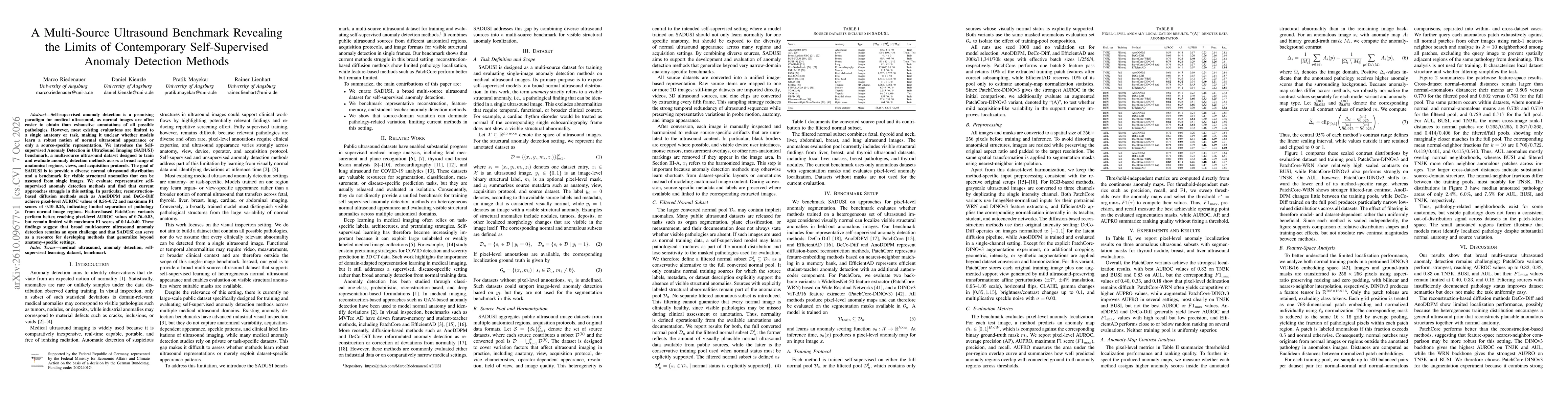 Thumbnail for A Multi-Source Ultrasound Benchmark Revealing the Limits of Contemporary Self-Supervised Anomaly Detection Methods