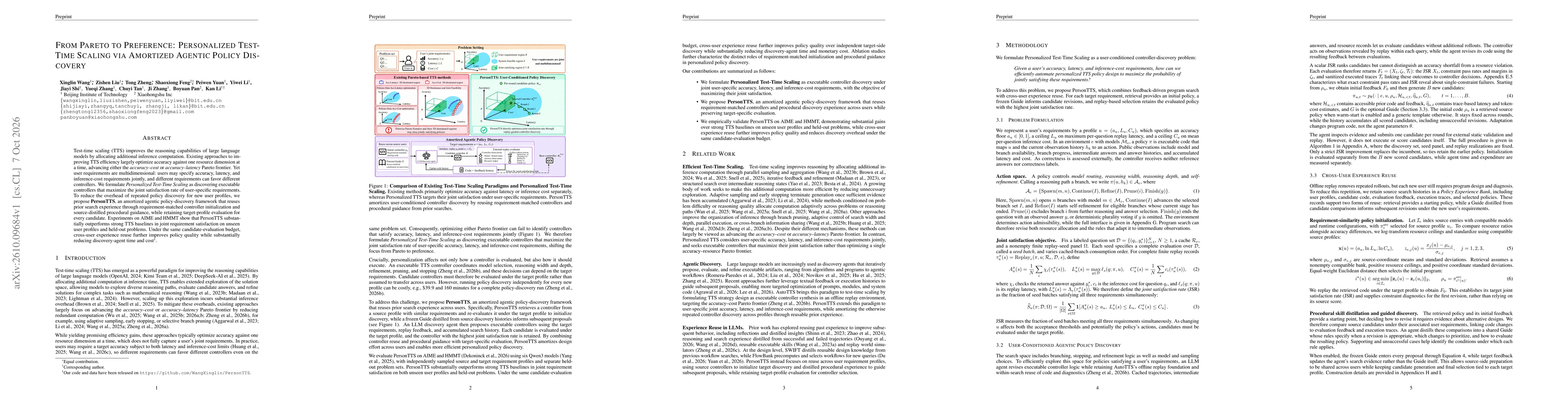 Thumbnail for From Pareto to Preference: Personalized Test-Time Scaling via Amortized Agentic Policy Discovery