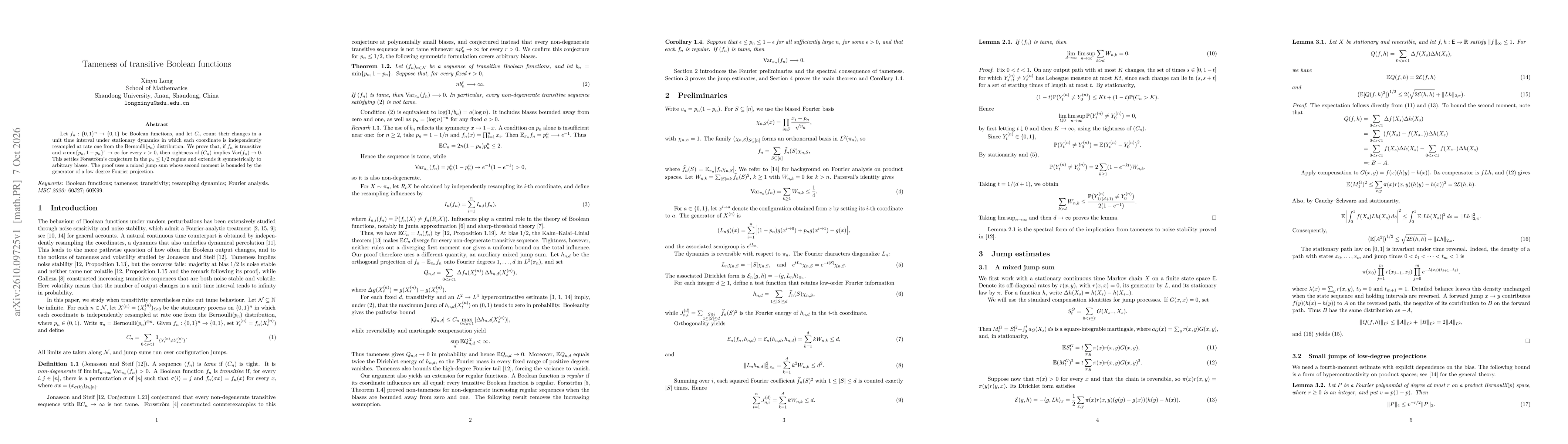 Thumbnail for Tameness of transitive Boolean functions