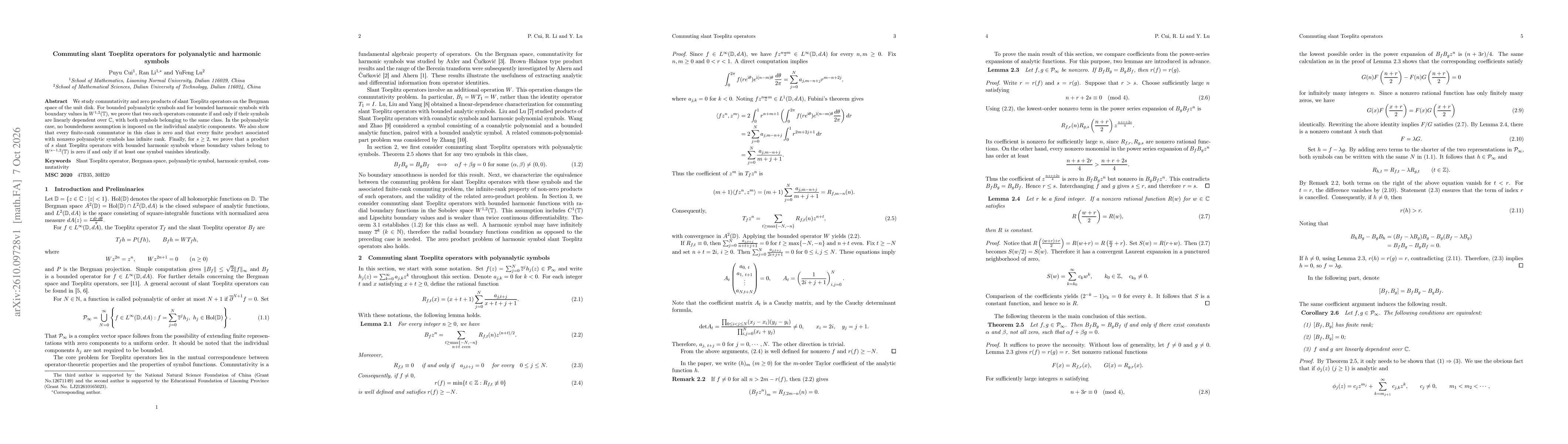 Thumbnail for Commuting slant Toeplitz operators for polyanalytic and harmonic symbols