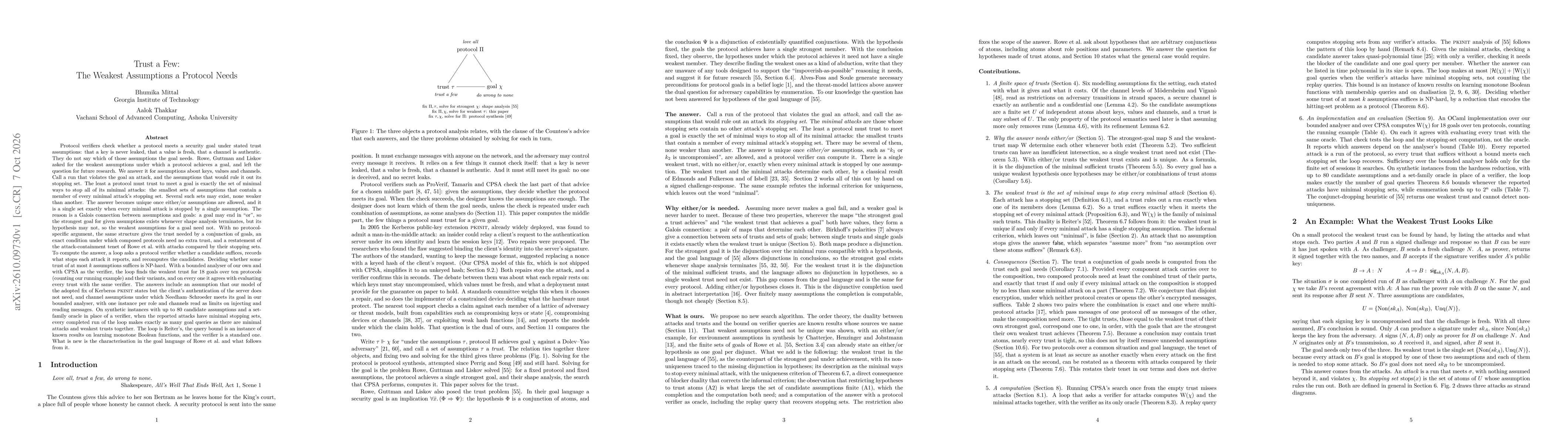 Thumbnail for Trust a Few: The Weakest Assumptions a Protocol Needs