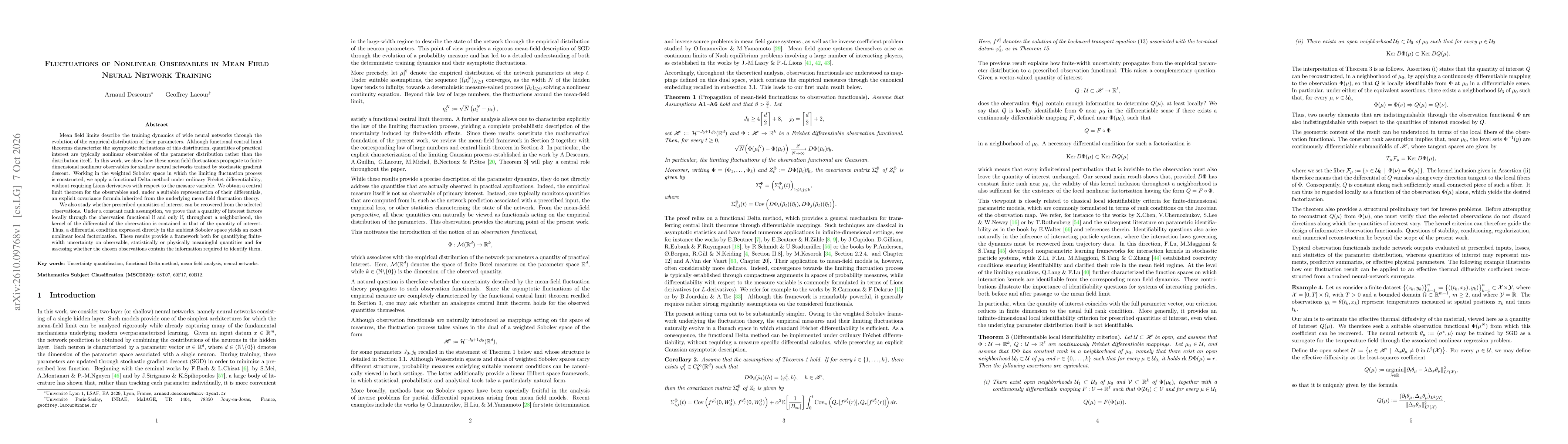 Thumbnail for Fluctuations of Nonlinear Observables in Mean Field Neural Network Training