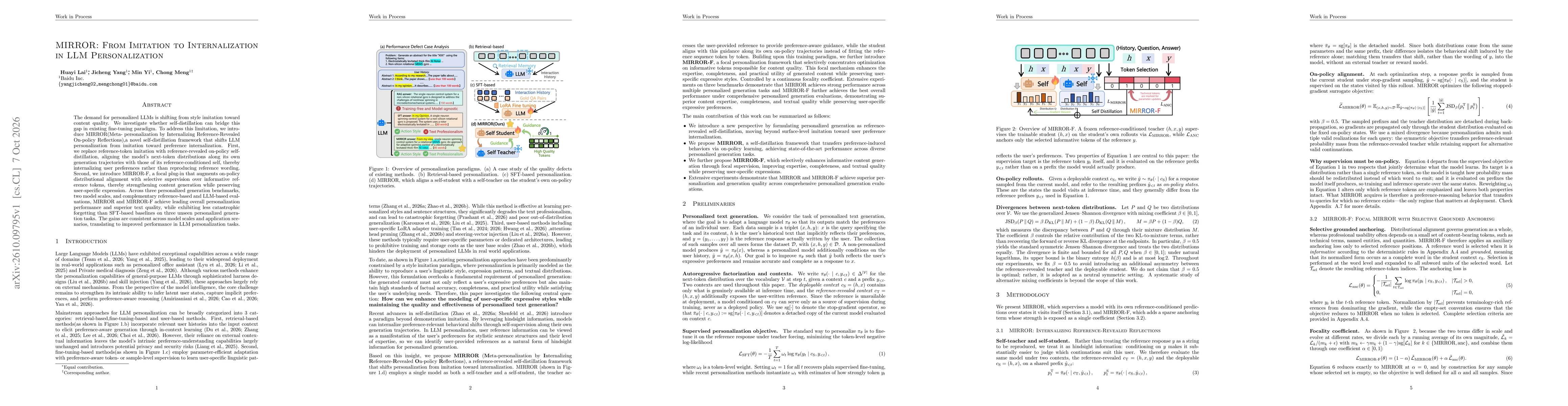 Thumbnail for MIRROR: From Imitation to Internalization in LLM Personalization