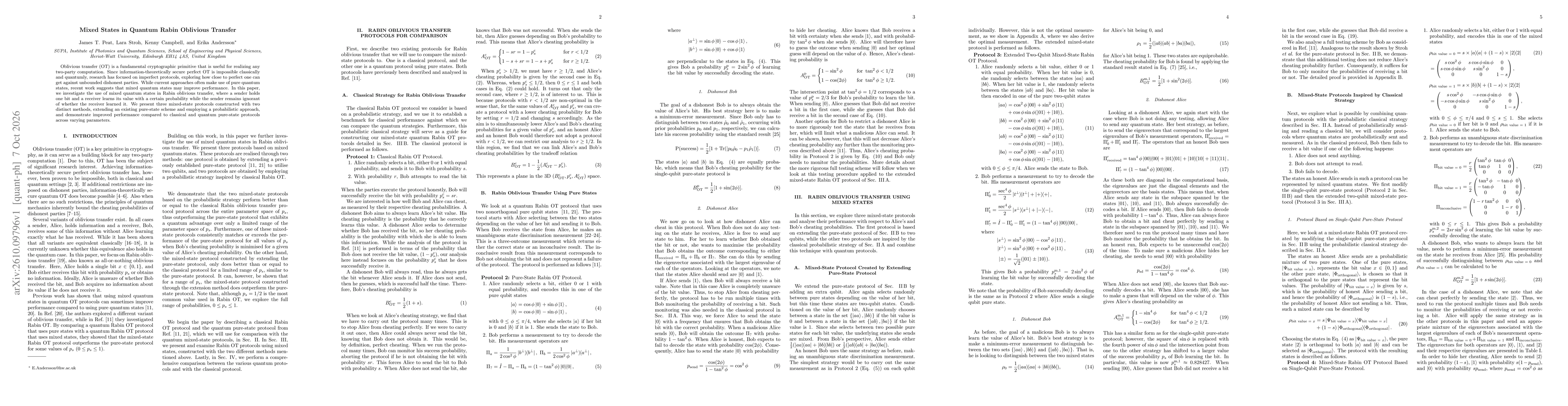Thumbnail for Mixed States in Quantum Rabin Oblivious Transfer