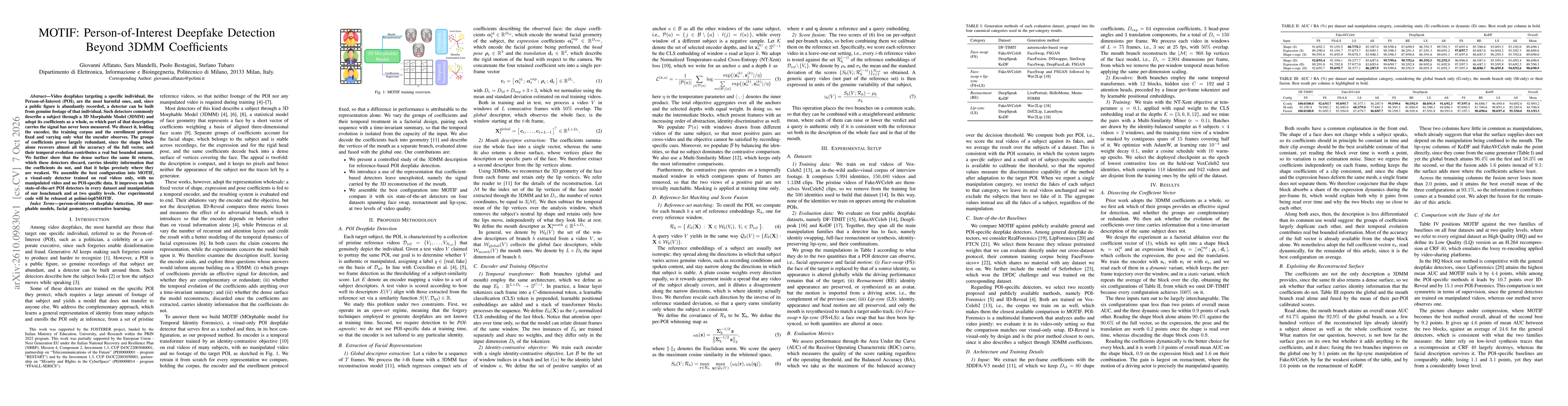 Thumbnail for MOTIF: Person-of-Interest Deepfake Detection Beyond 3DMM Coefficients