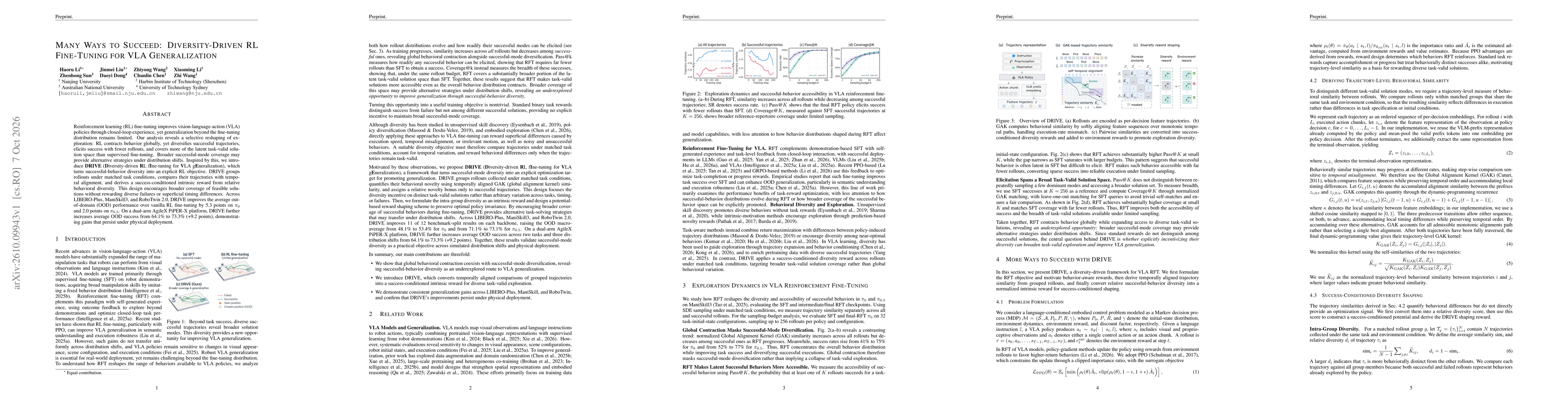 Thumbnail for Many Ways to Succeed: Diversity-Driven RL Fine-Tuning for VLA Generalization