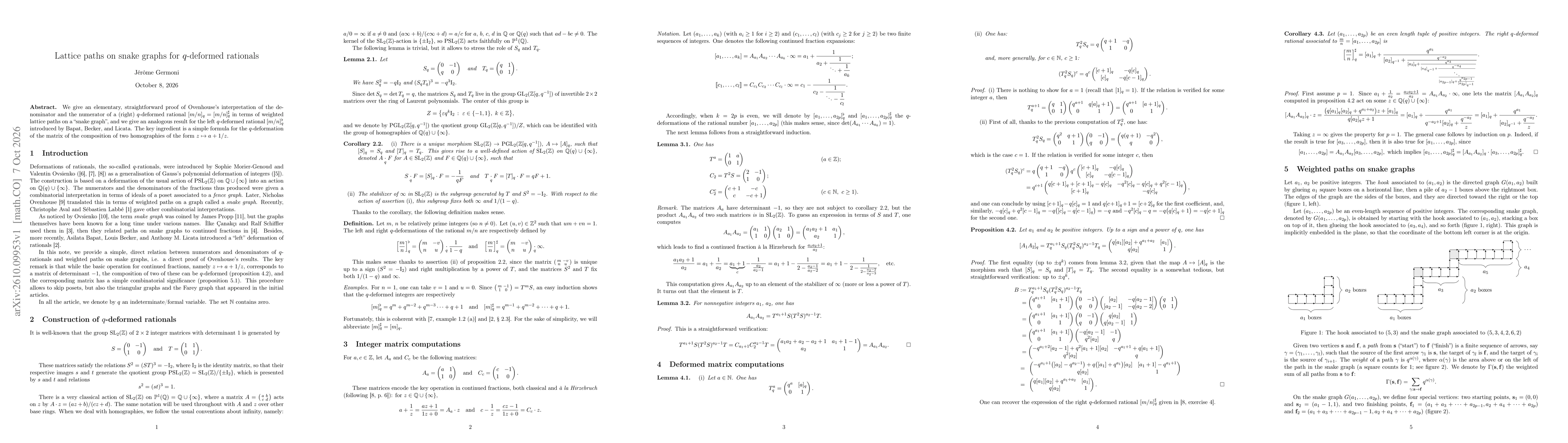 Thumbnail for Lattice paths on snake graphs for q-deformed rationals
