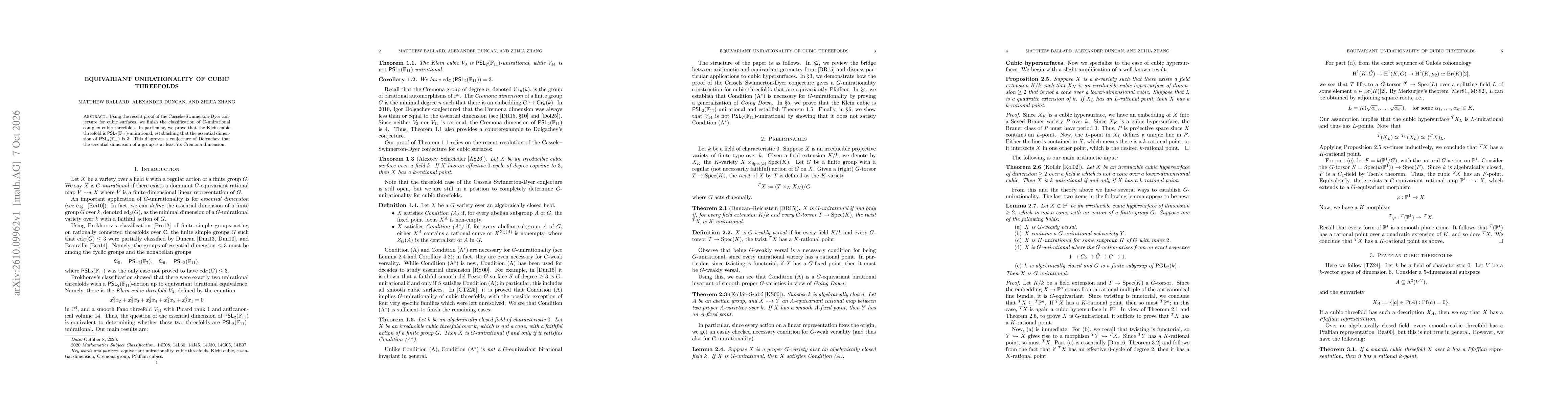 Thumbnail for Equivariant Unirationality of Cubic Threefolds