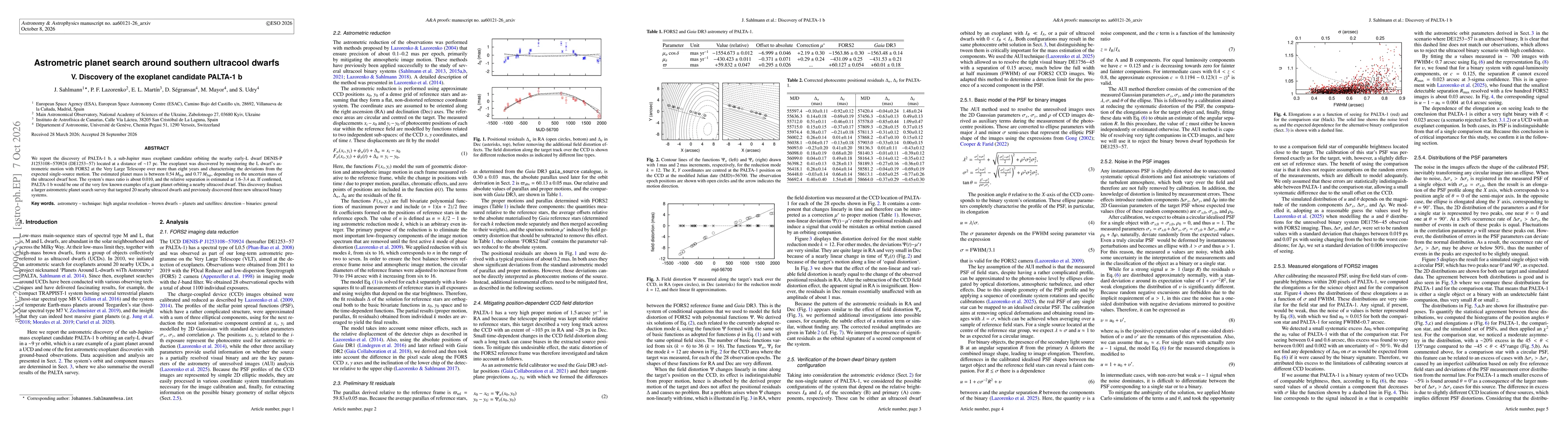 Thumbnail for Astrometric planet search around southern ultracool dwarfs: V. Discovery of the exoplanet candidate PALTA-1 b