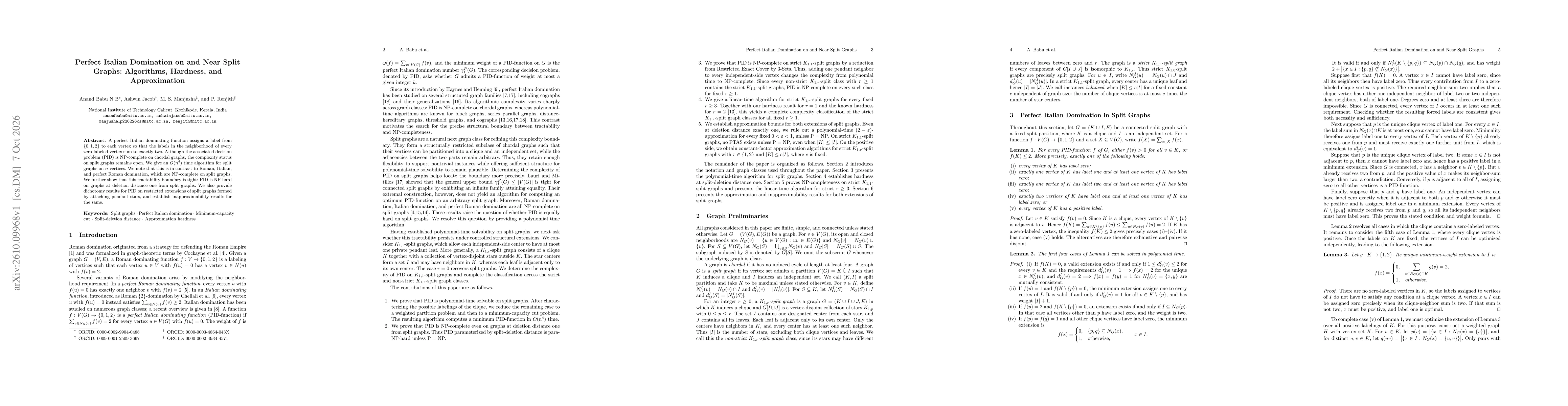 Thumbnail for Perfect Italian Domination on and Near Split Graphs: Algorithms, Hardness, and Approximation