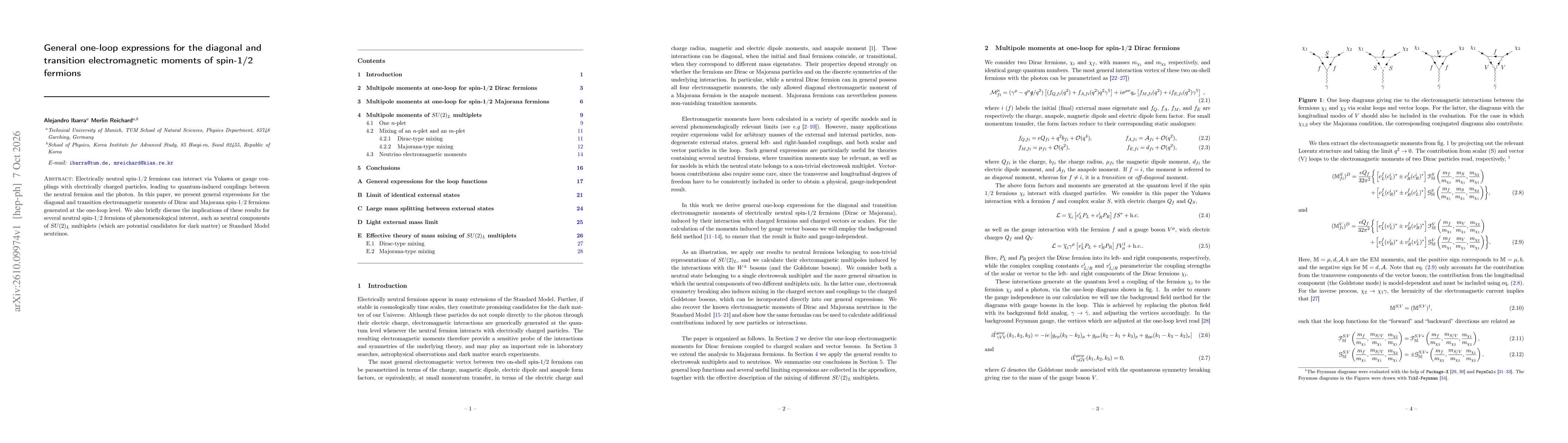 Thumbnail for General one-loop expressions for the diagonal and transition electromagnetic moments of spin-1/2 fermions