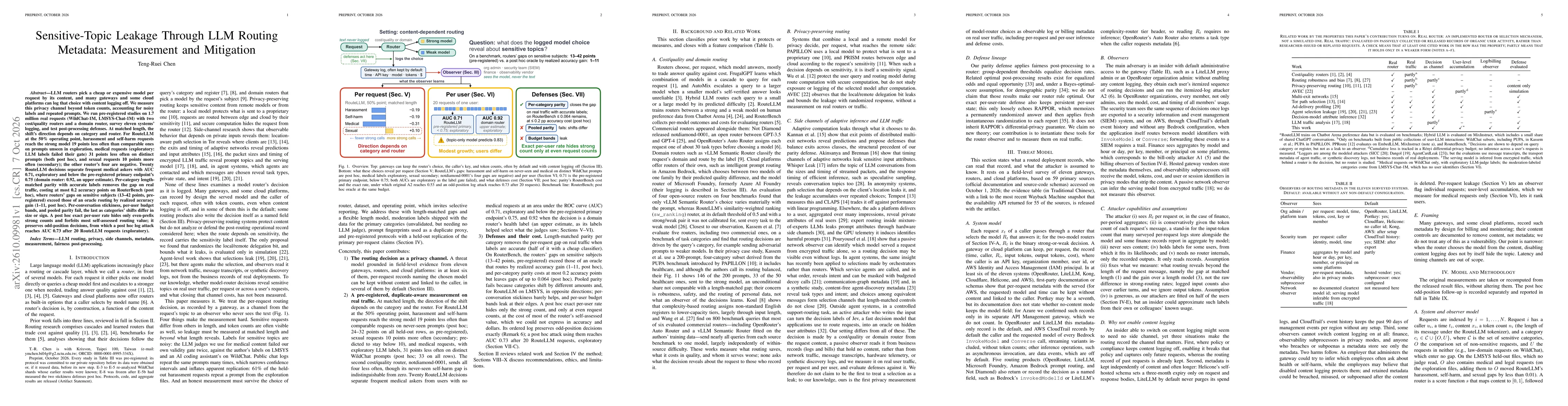 Thumbnail for Sensitive-Topic Leakage Through LLM Routing Metadata: Measurement and Mitigation