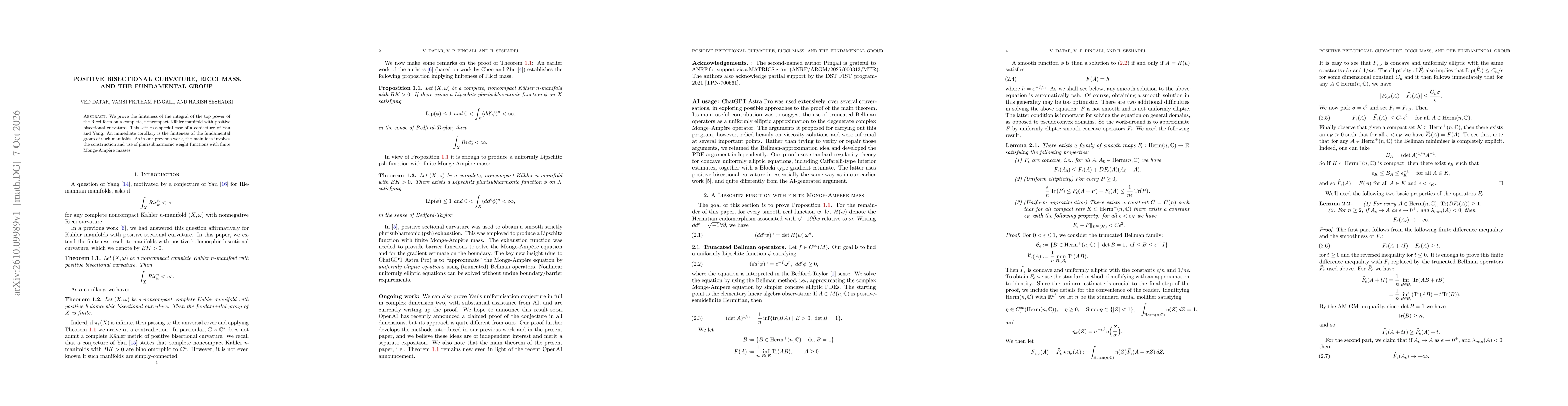 Thumbnail for Positive bisectional curvature, Ricci mass, and the fundamental group