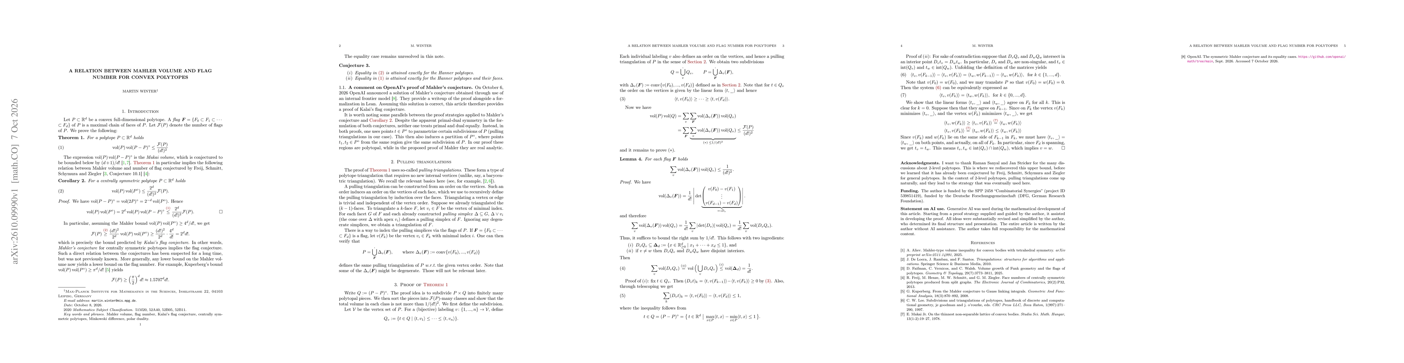 Thumbnail for A relation between Mahler volume and flag number for convex polytopes