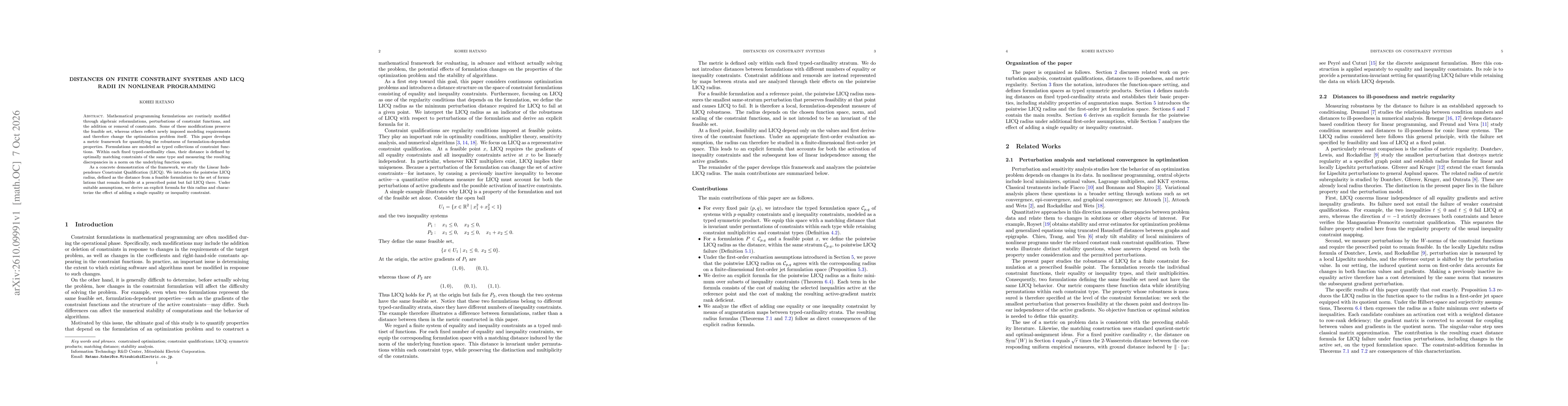 Thumbnail for Distances on Finite Constraint Systems and LICQ Radii in Nonlinear Programming