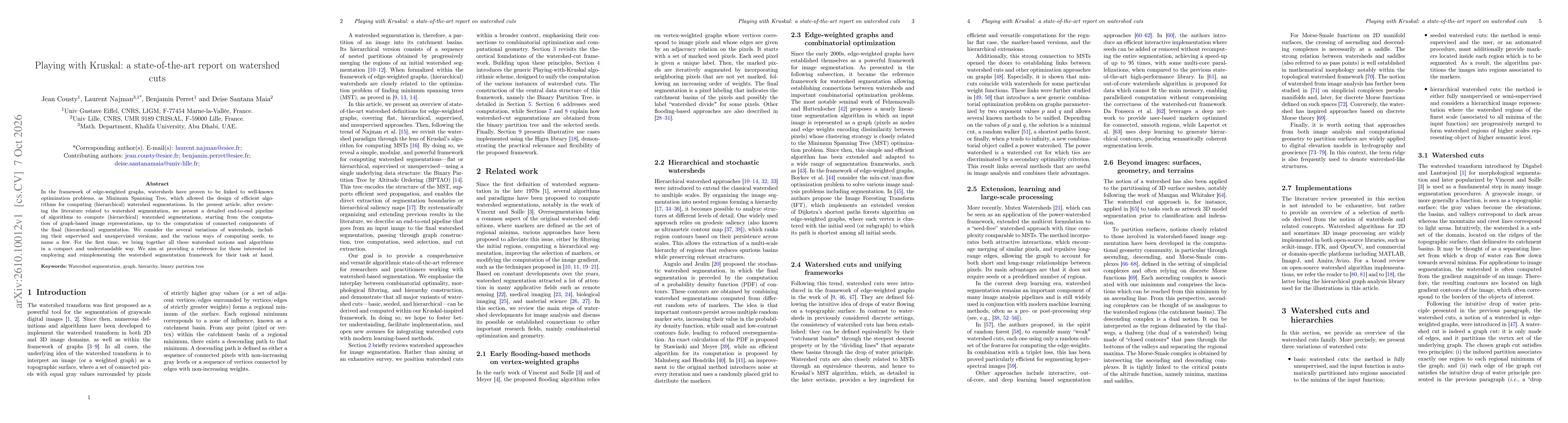 Thumbnail for Playing with Kruskal: algorithms for flat and hierarchical watershed cuts