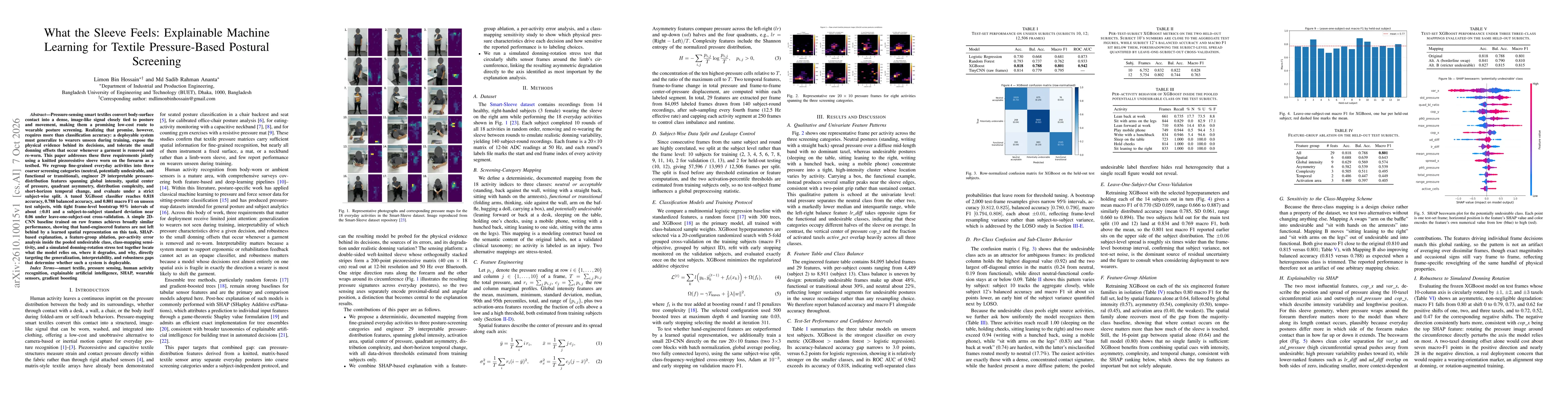 Thumbnail for What the Sleeve Feels: Explainable Machine Learning for Textile Pressure-Based Postural Screening